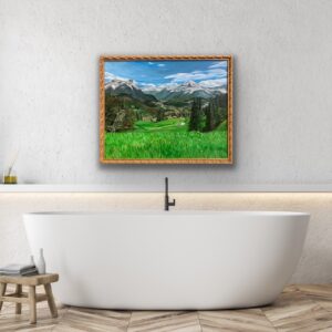 Alps Chalet Painting | Large Framed 24x30 Acrylic Mountain Painting on Canvas | Beautiful Fine Art Mountain Painting | Eclectic Frame Modern