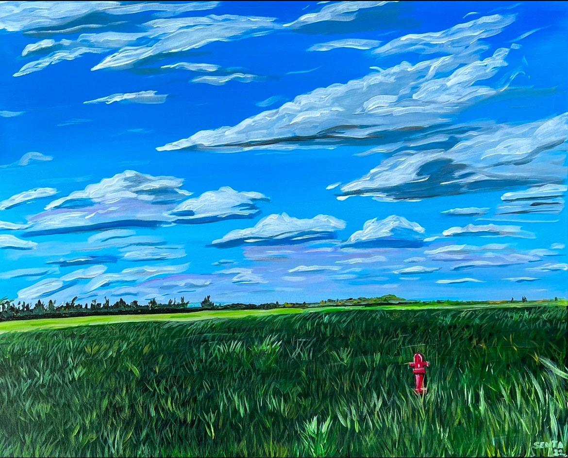 Countryside landscape painting | large rural farm art | Framed 24x30 acrylic painting | North Dakota landscape