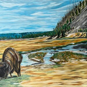 Landscape Painting of a bison | 30x40 large buffalo painting | impressionist pioneer painting