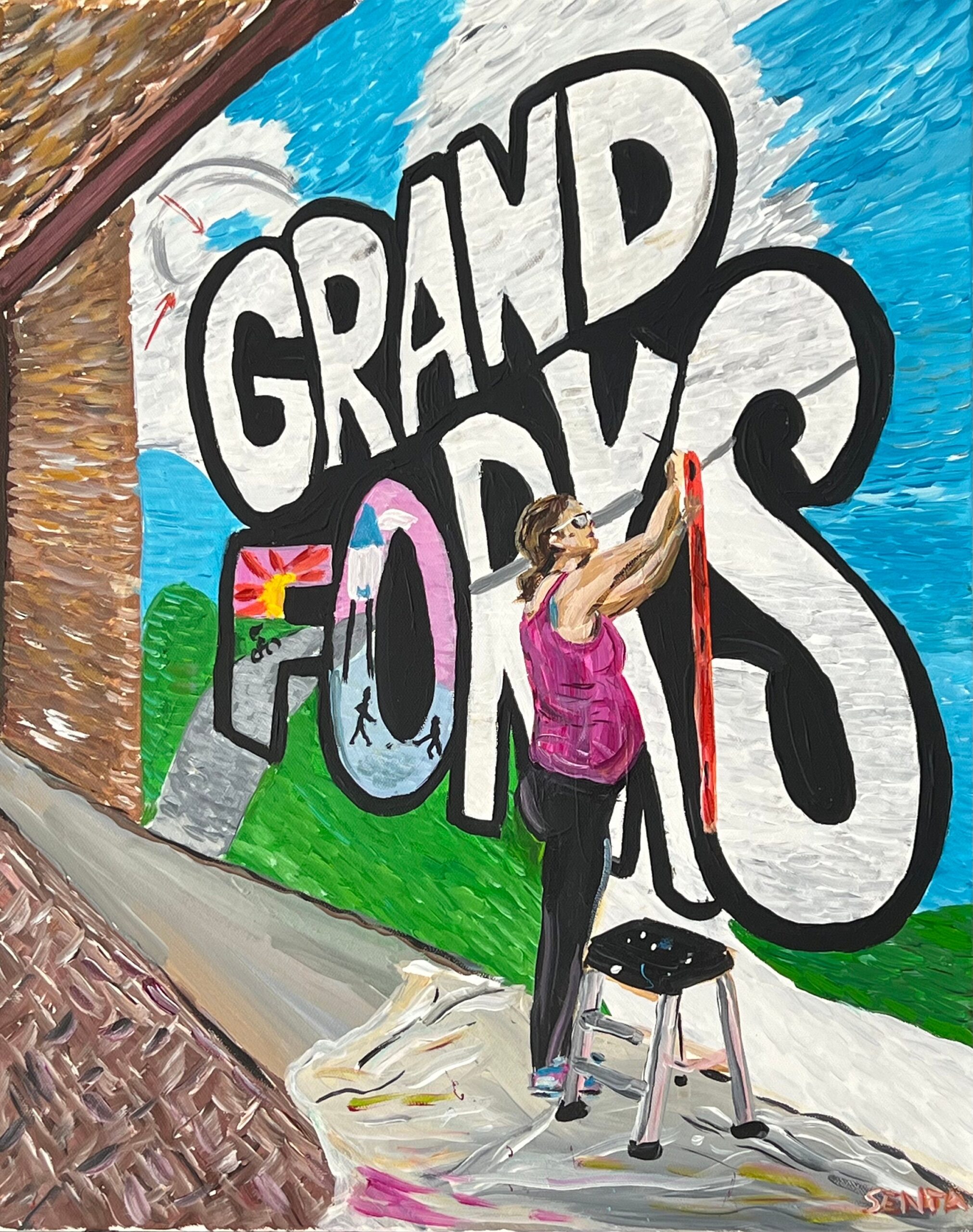 Grand Forks Mural Painting | North Dakota Artist Portrait | 16x20 Original Painting | Self Portrait of Muralist