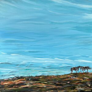 Original Western Horse Painting – Prairie Landscape Art (24x24 Framed Acrylic)