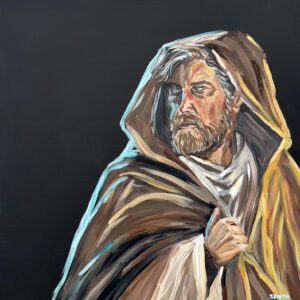 Hello There Sci-Fi Portrait Print – Hooded Wanderer Painting (Giclée Art Print)